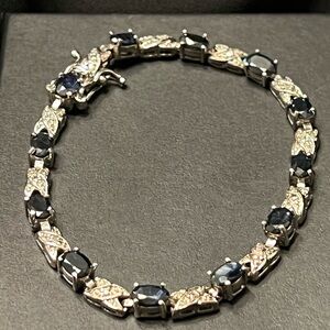 Vintage Sterling Silver Diamond and Stone Women’s Tennis Chain Bracelet